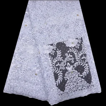Modno Oblikovanje Lepe Afriške Neto Čipke Tkanine Z Veliko Kamni 2018 Najbolj Priljubljena Francoska Čipke Tkanine Za Poročno Obleko, 1260