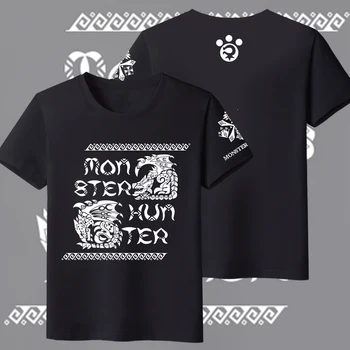 Monster Hunter Unisex Anime T-Shirt Poletje Mleko Svilene Majica Fashion Priložnostne Kratek Rokav TEE Vrhovi Črna