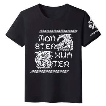 Monster Hunter Unisex Anime T-Shirt Poletje Mleko Svilene Majica Fashion Priložnostne Kratek Rokav TEE Vrhovi Črna