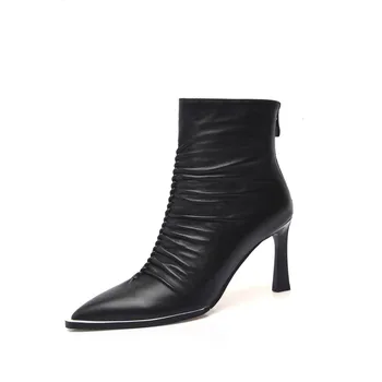 MoonMeek 2020 Nov prihod ženske škornji pravega usnja čevlji modni visoke pete, čevlji za ženske škornji črni riž, bela