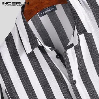 Moški z Dolgimi Rokavi Visoke Kakovosti Srajca INCERUN 2021 Moda Velike Trakove River Vratu Moških Priložnostne Majice Svoboden Gumb Gor Majico S-5XL