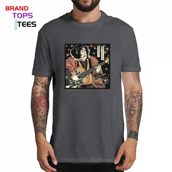NAM Dobavitelj Letnik Samurai Kitara majica s kratkimi rokavi moški Rock glasbe T-majica Retro Bas Kitara tshirt Black Težka Death Metal Tees