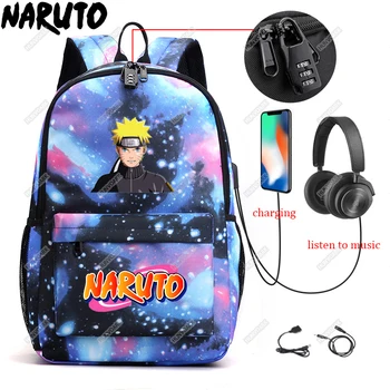 Naruto Nahrbtniki An-ti Zaklepanje Šolsko Torbo Fantje Dekleta USB Charge Sac A Dos Daypack Človek Nepremočljiva Polnjenje Laptop Nahrbtnik