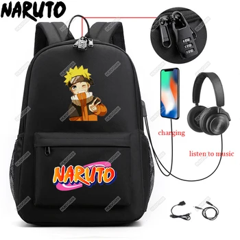 Naruto Nahrbtniki An-ti Zaklepanje Šolsko Torbo Fantje Dekleta USB Charge Sac A Dos Daypack Človek Nepremočljiva Polnjenje Laptop Nahrbtnik
