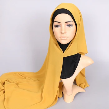 Navaden Barva Mehurček Šifon Šal Hidžab Dvojno Zanke Instant Hidžab Muslimanske Ženske Glave Ruto Islamske Pripravljena za nošenje Rute Hijabs