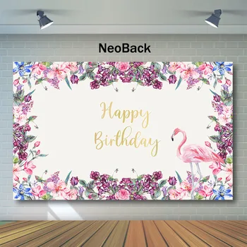 NeoBack Barvit cvet happy birthday Backgroud Za Fotografijo Pink flamingo Rojstni Transparente, Fotografije Kulise
