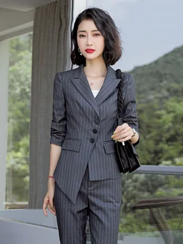 Nepravilna črtasto obleko obleko ženski spomladi in jeseni nov modni temperamenta osebnosti poslovno obleko ženski poslovno rabo