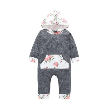 Newborn Baby Dekle Cvetlični Kapičastih pulover s kapuco Romper Jumpsuit Obleke Roupas de bebe Otroška Oblačila Bombaž Jeseni Dolg Rokav Romper