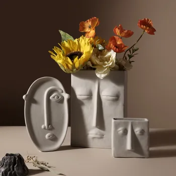 Nordijska ins Doma Dekor Keramične Vaze za Cvetje Človeški Obraz Oblika Dekoracijo Doma Vaza luksuzni Pot, Za Posušen Cvet bela vaza