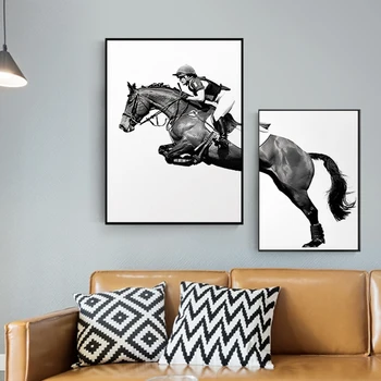 Nordijska Minimalističen Vitez Konja Črno Bele Živali Platno Slikarstvo Moda Plakat In Tiskanje Zidana Za Dnevna Soba Dekor Wall Art
