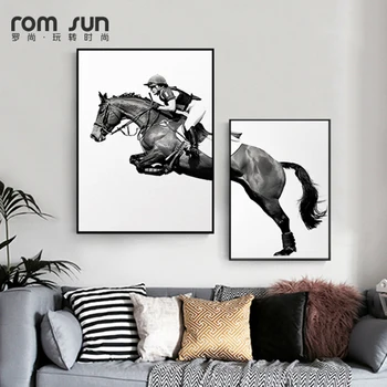 Nordijska Minimalističen Vitez Konja Črno Bele Živali Platno Slikarstvo Moda Plakat In Tiskanje Zidana Za Dnevna Soba Dekor Wall Art