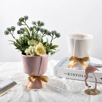 Nordijska Ustvarjalne Šopek Obliko Keramike Vaza Simulacije Cvetlični Aranžma Moderna Dnevna Soba Dekor Ornament Decora Dodatki