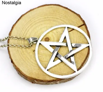 Nostalgija Nadnaravno Pentagram Obesek Pentacle V Krog Ogrlica Wicca Poganski Amulet Čarovnica Varstvo Star Talisman Nakit