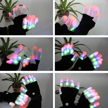 Nov Prihod Light-Up Igrače LED Rave Utripa Rokavice Sijaj 7 Način prižgejo Prst Nasvet Razsvetljavo Par Black VD Vroče Moda