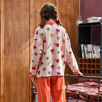 Nova Jesensko Pijama Mujer Pletenega Bombaža Ženske Pižame Nastavite Dolg Rokav Zavoj navzdol Ovratnik za Priložnostne Velika Velikost Sleepwear Homewear Oblačila