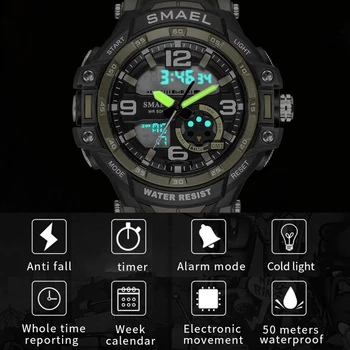 Nova Moda Dvojnega Časa LED Digitalni Watch Moški Nepremočljiva Kronograf Casual Moški Šport Quartz Ure Saat Relogio Masculino