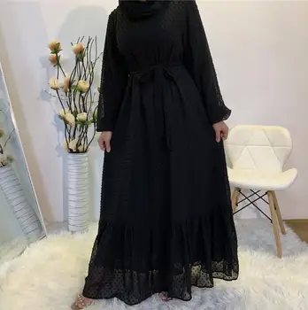 Nova Moda Ruffle Polka Islamska Oblačila tam kaftan S pasom Muslimanskih Žensk Maix Priložnostne Obleko Abaya haljo a1512