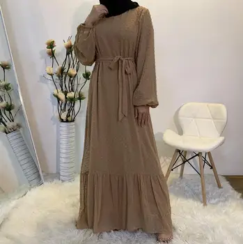 Nova Moda Ruffle Polka Islamska Oblačila tam kaftan S pasom Muslimanskih Žensk Maix Priložnostne Obleko Abaya haljo a1512