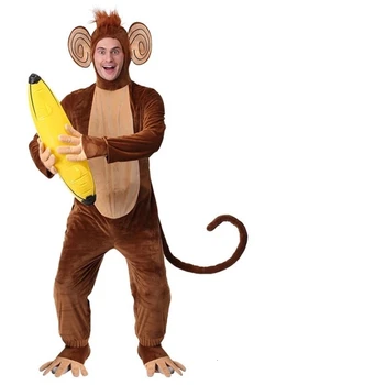 Nova rjava opica dungarees živali pižamo pozimi onesie odraslih halloween banana cosplay stranka obleko darilo za ženske