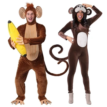 Nova rjava opica dungarees živali pižamo pozimi onesie odraslih halloween banana cosplay stranka obleko darilo za ženske