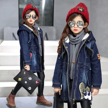 Nove Zimske Otroci Dekleta Traper Suknjič Otrok Debel Mah Toplo Jakno Plašč Bombaž Hooded Outwear Za Dekle