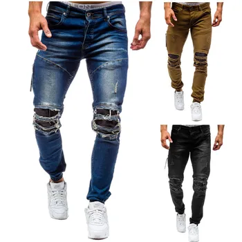 Novi Človek Vode, Pranje Luknjo Bombaž Hlače Trendy Jeans 3 Barve Hlače Moški