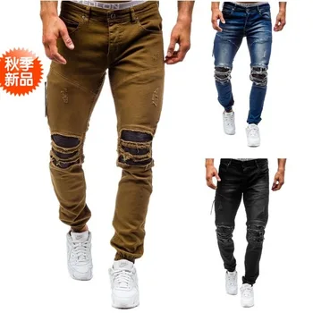 Novi Človek Vode, Pranje Luknjo Bombaž Hlače Trendy Jeans 3 Barve Hlače Moški
