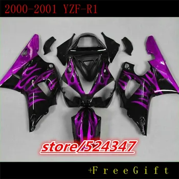 Novo fairings set za YZF R1 2000 2001 vijolično plameni črni plastični oklep kit YZF-R1 00 01 motorno kolo, Pribor in Deli