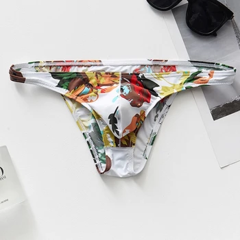 Novo Mens Ledu Svilene Hlačke Moda Natisnjeni Elastične Moške Zdrsi Seksi Spodnje Perilo Dihanje Mens Bikini Ropa Notranje Zadeve Hombre Cueca