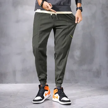 Novo Modni Oblikovalec Moške Jeans Ohlapno Fit Amry Zelena Priložnostne Tovora Hlače Ulične Elastična Hip Hop Joggers Širok Noge Hlače