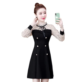 Novo pomlad 2020 obleka black sladko veter obleko mozaik dve črni obleke korejski fashion lace seksi obleko vestido mini stranka