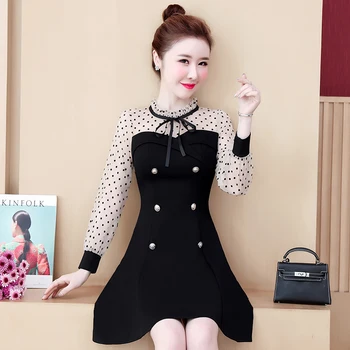 Novo pomlad 2020 obleka black sladko veter obleko mozaik dve črni obleke korejski fashion lace seksi obleko vestido mini stranka
