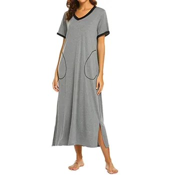 Onesies za odrasle plus velikost Ženske Nightshirt Kratek Rokav Nightgown Ultra-Mehke Celotno Dolžino Sleepwear Obleko пижама женская