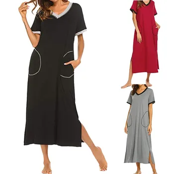 Onesies za odrasle plus velikost Ženske Nightshirt Kratek Rokav Nightgown Ultra-Mehke Celotno Dolžino Sleepwear Obleko пижама женская