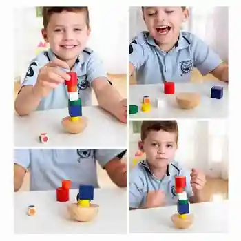 Otroci Lesena Gradnja Blokov, Mavrične Barve Geometrijske Lesa Bilance Usposabljanje Montaža Izobraževalne Otroška Igra Kup Igrač Obliko Z3Z7