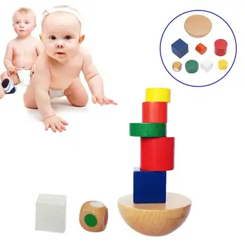 Otroci Lesena Gradnja Blokov, Mavrične Barve Geometrijske Lesa Bilance Usposabljanje Montaža Izobraževalne Otroška Igra Kup Igrač Obliko Z3Z7