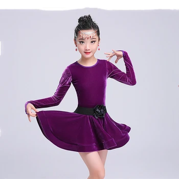Otrok, dekle, vina žamet latinsko obleke Gimnastika Dancewear Konkurence Ples Kostum za Otroka dvorana Plesno Obleko Za Deklice