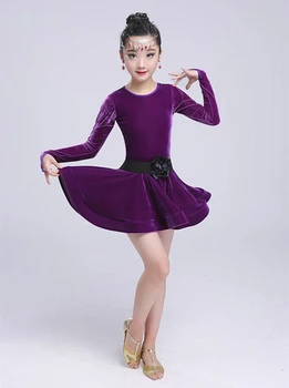 Otrok, dekle, vina žamet latinsko obleke Gimnastika Dancewear Konkurence Ples Kostum za Otroka dvorana Plesno Obleko Za Deklice