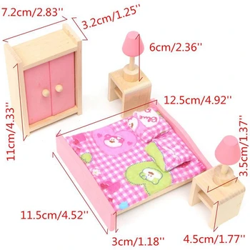 Otrok Leseno Pohištvo Lutke Hiša Miniaturni 5 Room Set Lutka Za Božična Darila