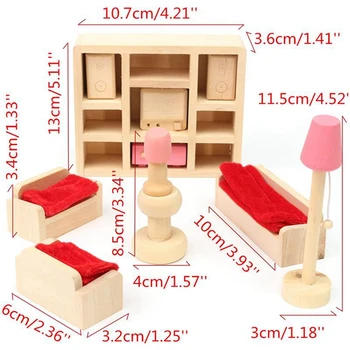 Otrok Leseno Pohištvo Lutke Hiša Miniaturni 5 Room Set Lutka Za Božična Darila