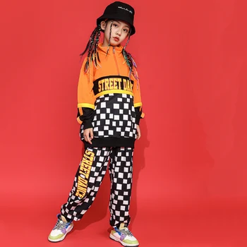 Otrok Svež Hip Hop Obleka Ohlapno Preverite Prevelik Majica Rokavi Top Ulične Hlače za Dekleta, Fantje, Jazz Ples, Oblačila Kostum