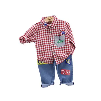 Otroška Oblačila Pomlad Jesen Priložnostne Dolg Rokav Kariran Tisk, Majica In Kavbojke Otroci vari 111