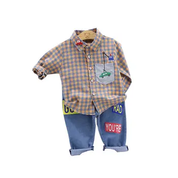 Otroška Oblačila Pomlad Jesen Priložnostne Dolg Rokav Kariran Tisk, Majica In Kavbojke Otroci vari 111