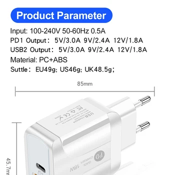 PD18w+QC3.0 za apple iphone xiaomi huawei polnilnik NAS EU UK USB polnilniki telefon dodatki 5V3A Hitro polnjenje adapter