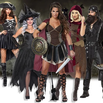 Pirates of the Caribbean Odraslih Moških Srednjeveške Gotike Halloween Cosplay Kostume Ženske Seksi Viktorijanski Lederhosen Usnje Obleka