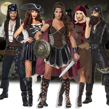 Pirates of the Caribbean Odraslih Moških Srednjeveške Gotike Halloween Cosplay Kostume Ženske Seksi Viktorijanski Lederhosen Usnje Obleka