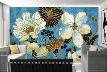 Po meri 3D freske,Modra majhne sveže cvetoče chrysanthemum oljno sliko,dnevna soba s kavčem TV steni spalnice ozadje
