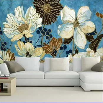 Po meri 3D freske,Modra majhne sveže cvetoče chrysanthemum oljno sliko,dnevna soba s kavčem TV steni spalnice ozadje