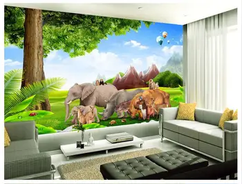 Po meri 3d ozadje 3d stenske freske ozadje Super 3D zeleni travniki, drevesa, gore v ozadju dnevna soba ozadje