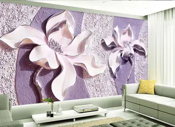 Po meri foto ozadje 3d steno stensko ozadje Vijolično Magnolija 3d relief Cvetje TV ozadje stene papirjev za dnevna soba dekor